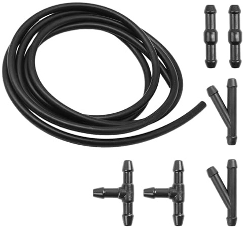 2m Universal Scheibenwaschanlage Schlauch, mit 6 Stück Schlauchverbinder, Schwarz Wischwasserschlauch Reparaturset, Spritzwasserschlauch, Automotive Schlauch
