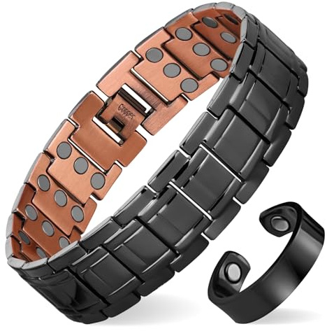 MagEnergy kupferarmband herren – Drei Ultra-Starke Magnete, Männliches Design Reines Kupfer-Magnetarmband, Einstellbare Länge mit Größenanpassungswerkzeug (schwarzer Anzug)