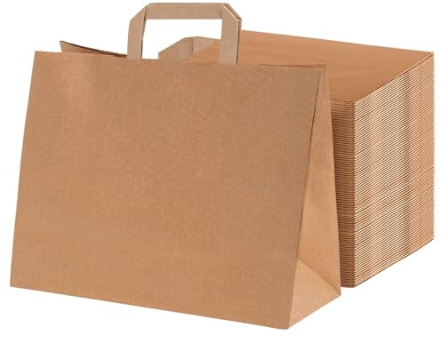 MAXI PRODUCTS - 100 Unidades - Bolsas Papel Kraft con Asa Plana - 40 x 12 x 32 cm - Bolsas Regalo - Bolsitas Personalizables - Eventos y Hotelería - Comunión, Cumpleaños, Bodas - PERSONALIZABLES