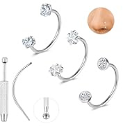 AoedeJ Horseshoe Nose Rings Studs 18G 8mm/10mm Stainless Steel Internally Threaded Nose Rings Double Gem Horse Shoe Nose Ring Cartilage Tragus Earrings Hoops Helix Lip Piercing Jewelry for Women Men