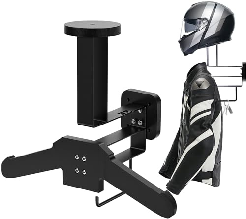 MEKOTRIN Support Casque Moto, Porte Casque Moto Mural en Bois et Fer, Crochet Multifonctionnel Organisateur Mural Rangement pour Équipements de Cyclisme, Football, Rugby et Autres Sports, Noir