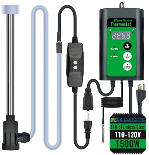 1500W Titanium Full-Submersible Water Heater of Baptistry Pool & Bathtub – Portable Immersion Electric Heater with GFCI & Temp Control for Tub, Above Ground/Inground Pool, Inflatable Pool & Sap etc