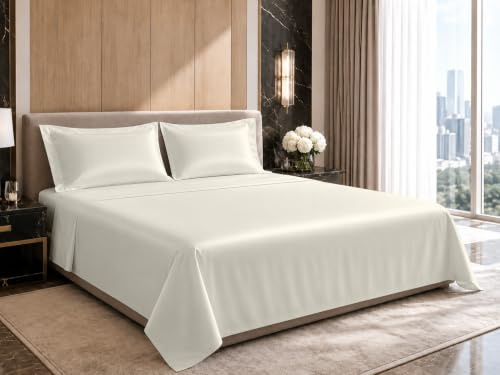 Dorian Home - Set Lenzuola Matrimoniale in 100% Raso di Cotone 300 Fili, Composto da Lenzuolo Sotto con angoli 180x200 cm, Lenzuolo Sopra 260x300 cm e Due Federe 52x82 cm con 3 Volani