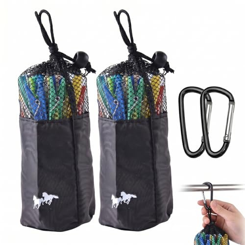Förpackning med 2 påsar för klädnypor med dragsko och 2 karbinhakar, korg klämmor för utomhusbruk och inomhus, polyester tvättklämmor organisatör, svart
