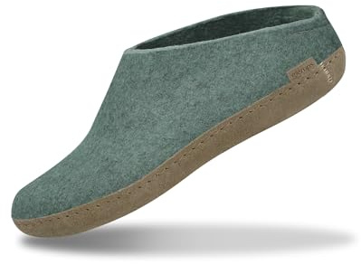 GLERUPS Slip On Slippers Women and Men (Grey) | Unisex Slip-on Wool Slippers with Leather Sole | Comfy Slippers Women Men | Cosy Gents and Ladies Slippers