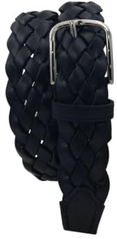 ESPERANTO Cintura intrecciata vero cuoio e pelle unisex 3,5 cm artigianale accorciabile - 4 varianti (Nero, Tg 48- LUNG TOTALE 110 CM-GIROVITA 95 CM)