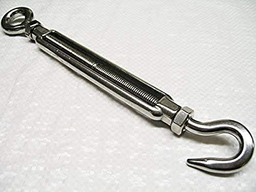 Merriway BH06892 Stainless Steel 316 A4 Marine Grade Turnbuckle Wire Tensioner Hook & Eye M5 (3/16 inch)