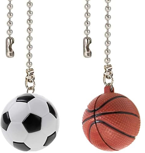Akahttbn Ceiling Fan Chain Pulls Decorative Extension 12 Inches Football and Basketball Extender Ornaments Pendant Fan Pulls Set for Ceiling Light Lamp Fan Chain(Nickel)