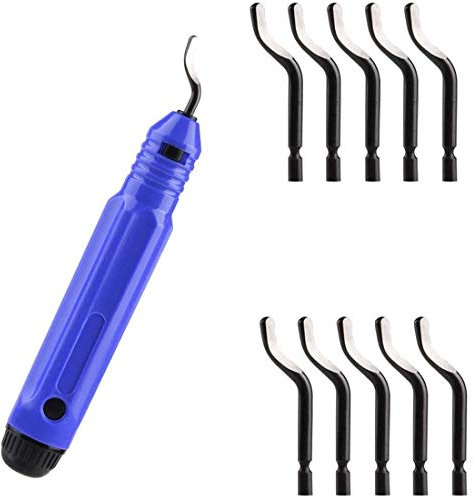 Deburring Tool, Deburrer+10Pcs HSS Steel Cutter Head 360 Degree Rotatable Pen Reamer Burr Remover for 3D Prints, Pipe, Plastic, Aluminum, Copper, PVC and Steel