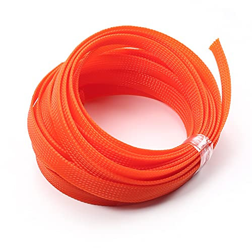 Aicosineg Orange PET Expandable Braided Sleeving 16.40 Ft Length 0.47 Inch Flat Width Cable Sleeve for Protect Cable 1Pcs