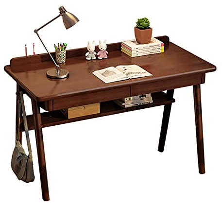 Ytaoka Solid Wood Writing Desk, 47 Mid-Century Modern Walnut Desk, Home Office Computer Desk with 2 Drawers and Storage Shelf, Laptop Desk, Study Table, Work Desk Station