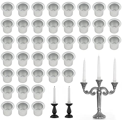 Zzt Yingcen066 40 Stück kerzeneinsatz kerzenhalter Metall Mini DIY Kerzenständer für Stabkerzen, Tafelkerzen, Baumkerzen, Pyramidenkerzen, Puppenkerzen(Lochgröße 12 mm), Silber, Klein