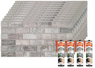 IZODEKOR Wandverkleidung Steinoptik Styropor 3D Wandpaneele - Verblender Steinoptik für Küche, Balkon, Schlafzimmer, Wohnzimmer und Küchenrückwand | Beige Traum (10x Paneele Mit 4x Montagekleber)