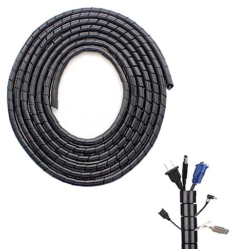 SJBAUTYO Gaine Spirale Flexible Universel 8mm, Kit de Câble Rangement de Tube d'Enroulement de Câble en Spirale pour Protéger Le Câble d'Antenne TV/PC/USB/Télé/AUX- (12m) Noir