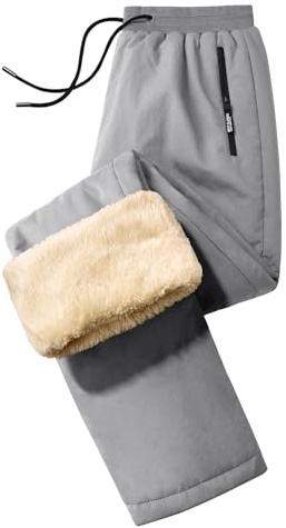UMIPUBO Joggingbyxor herr bomull termofodrade vinterbyxor fleece varma sweatpants träningsbyxor vattentäta skidbyxor med dragsko, GRÅ, L