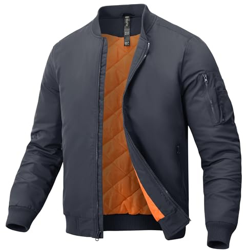 MoFiz Giacca Bomber Uomo Militare Invernale Caldo Giubbotto Imbottito Spesso Giacche da Pilota Aviatore con Tasche Multiple a Zip Grigio Scuro EU XL