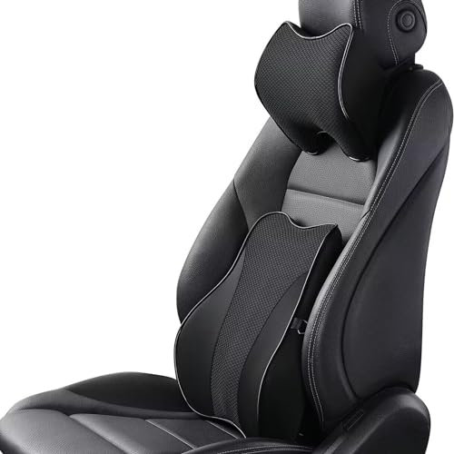 Ovyuzhen Lumbar Support and Car Neck Pillow for Office Chair and Car Seat ,Softness Memory Foam Erognomic Seat Cushion with Adjustable Strap,Comfortable Ergonomic Design