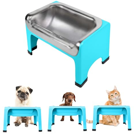 Fluff Trough 7.25 Inch Tall Elevated Bowls for Medium & Small Dogs - Stainless Steel Raised Bowl With Stand Holds 2 Cups of Pet Food - Vet Recommended, Dishwasher Safe Feeder Station