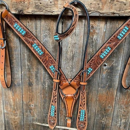 EQUIGEAR Western-Leder-Set mit handgefertigtem Kopfstück und Vorderzeug mit Zügeln. /Size-Full,Cob,Pony AV-035 (Cob)