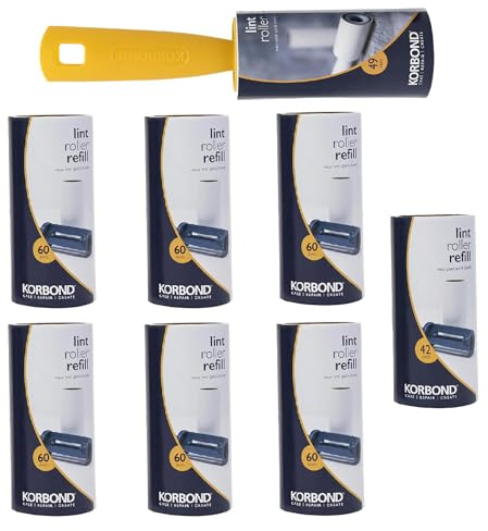 Korbond Lint Roller och påfyllningsset – 451 ark – x 1 luddrulle plus x 8 påfyllningsrullar – ta bort husdjurshår från vilken yta som helst