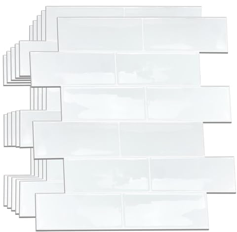 WALPLUS 3D Fliesenfolie Küche Fliesen Selbstklebend Abnehmbar 30.5x30.5 cm Fliesen überkleben Küche Einfaches Abziehen und Aufkleben 3D Klebe Fliesen Bad Brillantweiße 6 Stück