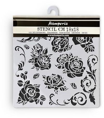 Stamperia - Thick Stencils for Scrapbooking, Albums, Card Making, Bullet Journalling and More, Rose Pattern, Flexible Material, Easy to Clean, Perfect for Hobbies, Crafts, and Gifting (Shabby Rose)