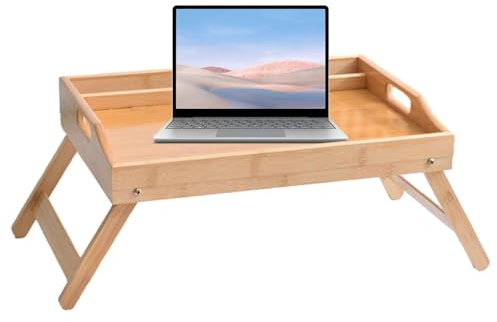 Mesa de cama – Mesa de noche sobre la cama, escritorio de pie de nogal | Mesa de desayuno con soporte para tableta para teléfono, bandeja de desayuno, bandeja de cama para sofá, cama, comer,