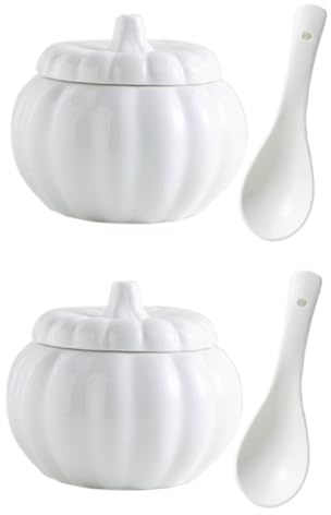 TOPBATHY 2 Set Coppa Zucca Ciotola Di Cipolle Francese Ciotola Di Caramelle Caduta Contenitori Per Alimenti Con Coperchi Autunnale Contenitori Con Coperchi Zuppiera Ceramica Bianca