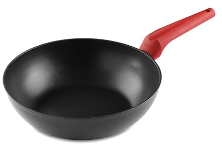 CASTEY - Sartén Wok de Inducción Castey Red, 28 cm, Color Rojo, Aluminio Reciclado, Antiadherente, Distribuye el Calor de Forma Homogénea, Ligera y Cómoda, Apta para Todas las Cocinas