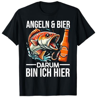 Angeln & Bier Darum Bin Ich Hier Fischer Bierchen Fischerhut T-Shirt