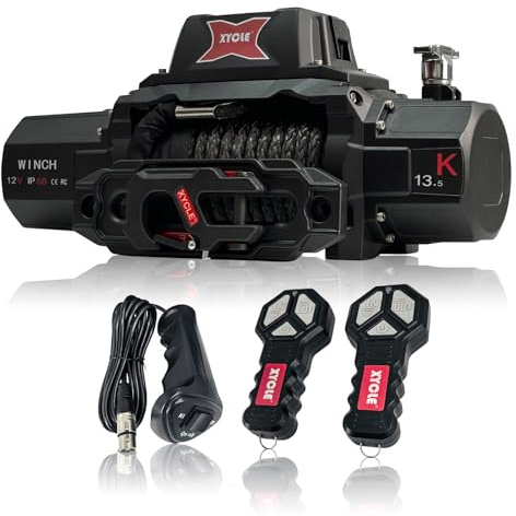 13500lbs 12V Electric Winch IP68waterproof Off-Road Vehicle Rescue winchs with2wireless Remote Controls and Synthetic Rope Suitable for Towing SUVs,Loggers,Trucks,Trailers,Jeeps,4WD (Dark-Gray)