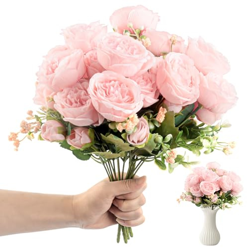Phlognfy 4 Mazzi di Peonie Rosa Artificiali, Fiori Seta Artificiali Peonia Rosa Decorazione Finti, Resistente Alle Intemperie, per Composizioni Tavola Matrimonio all'aperto Interni Peonie Decora