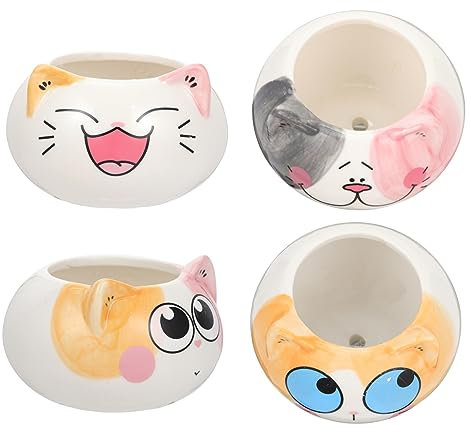 HANABASS Maceta de Cerámica para Suculentas 4 Piezas Mini Gatos