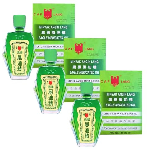 3er-Set – Massageöl – Minyak Angin Eagle Brand Cap Lang 3 ml – Traditionelle Erfrischung – Wohlbefinden und natürliche Frische