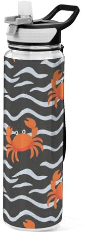 voucong 32 once Cartoon Arancione Granchio Onda Modello Bottiglia di Acqua Beccuccio Coperchio Tritan BPA Free Piombo non tossico Brocche per Bere per Fitness Portatile