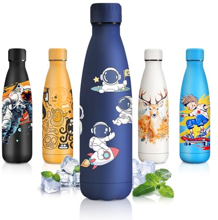 JAPORIA Bouteille Isotherme 500ml, sans BPA, Isolant sous Vide à Double Paroi, Gourde Personnalisée, Gourde Inox pour Camping, Fille, Travail, Voyage, Randonnée