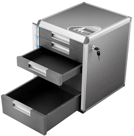 CLKAX Metall Schubladenbox Abschließbar, 5 Fächer, 32 x 35 x 40 cm | Große Kapazität, Etikettenschlitz, Integrierter Schlossschutz, Robustes Aluminium