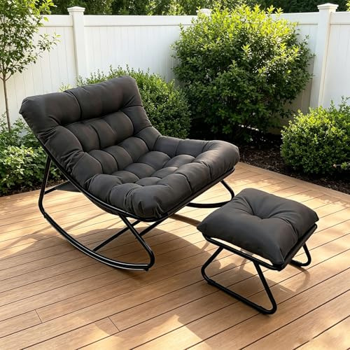 Luestysi Rocking Chair avec Repose-Pieds, Fauteuil à Bascule avec Coussin, Chaise a Bascule d'Intérieur et d'Extérieur, Charge 150kg, pour L'ExtéRieur,L'IntéRieur,Le Jardin Patio Rocking Chair (Gris)
