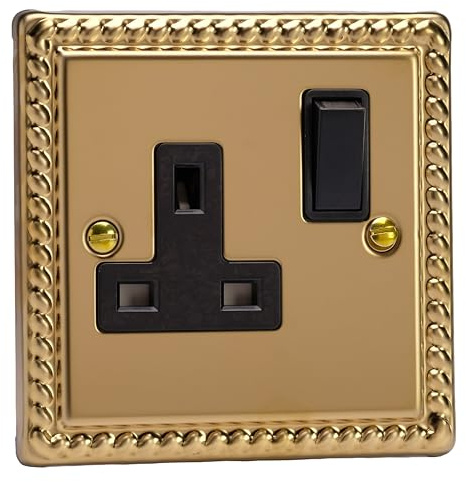 Varilight - 1 Gang 13 Amp Single Switched Socket Georgian Brass - XG4B