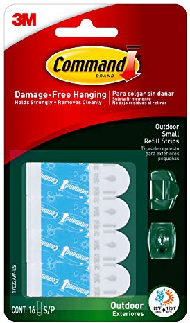 Command Outdoor Small White Refill Strips, 16 Weather Resistant Strips, Damage Free Hanging Wall Adhesive Strips to Re-Hang Hooks for Christmas Decorations