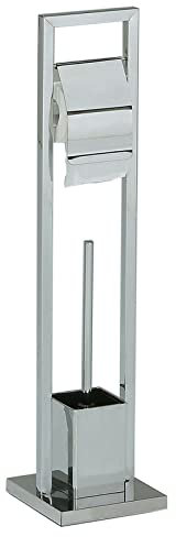 WC Garnitur TOMA Toilettenpapierhalter und Bürste freistehend, Klorollenhalter mit Toilettenbürste aus Metall verchromt