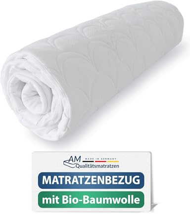 AM Qualitätsmatratzen Funda colchon 160x200 - Funda Protector colchon con Cremallera de 4 Lados - para 20 cm de Altura del núcleo - Made in Germany con Sello Oeko-Tex y de algodón orgánico