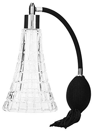 Atomizador de Perfume Botella de Aerosol de Perfume Vacía Recargable de Estilo Vintage - Linterna Portátil Patrón Cristal Arte Envase de Vidrio Vacío con Borla Negra Larga, 75 Ml