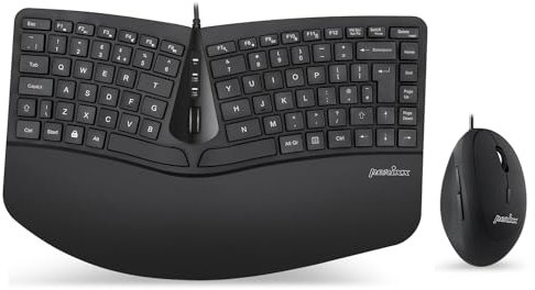 Perixx Periduo-406, Wired Mini Ergonomic Split Keyboard and Vertical Mouse Combo with Adjustable Palm Rest and Membrane Low Profile Keys, UK Layout