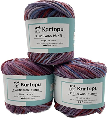 Filzwolle 100gr Knaul,uni+Color,100m Lauflänge, 100% Schurwolle, Mengen und Farbe frei wählbar (2083 lila color)