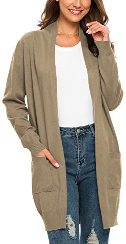 PCEAIIH Women's Long Sleeve Open Front Knit Cardigan Sweaters with Pockets