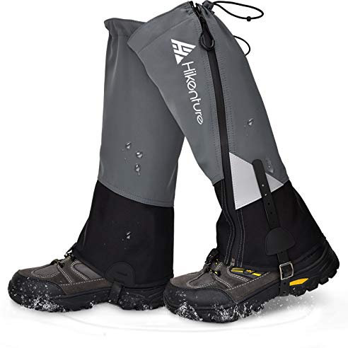 HIKENTURE Gamaschen Wandern Jagd Fahrrad, Gamaschen Herren Damen Wasserdicht, Regengamaschen, Gamaschen Outdoor zum Schutz von Hose&Schuhe vor Schnee/Regen/Insekten, Gaiters Schneewandern-Grau-S