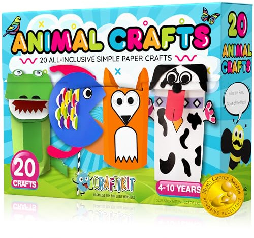 Craftikit® 20 Award-Winning Animal Toddler Arts and Crafts for Kids Ages 3-10 Years, All-Inclusive Animal Craft Kits, Fun Toddler Craft Box for Girls, Boys in Preschool
