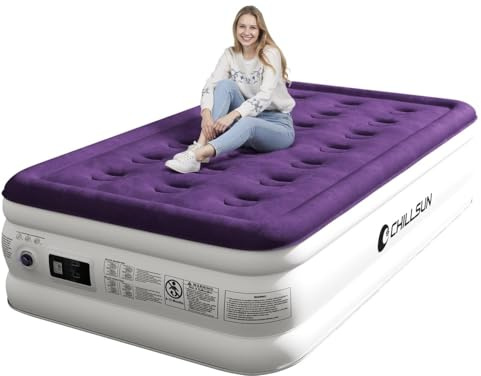 CHILLSUN Twin Air Mattress with Built in Pump, 18 Leak-Proof Blow up Mattress, Inflatable Mattress for Guest Home Portable, Camping Travel Air Bed, 2 Mins Quick Self-Inflation Colchon Inflable