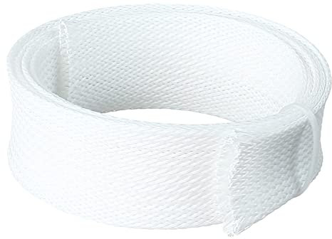 Aicosineg 3.28ft PET Flexible Braided Cable Sleeve 0.98inch Width Wire Loom Sleeving and Organizer Flexible Wire Mesh Sleeve Wrap Protector for TV Audio PC Cords from Pets Chewing White